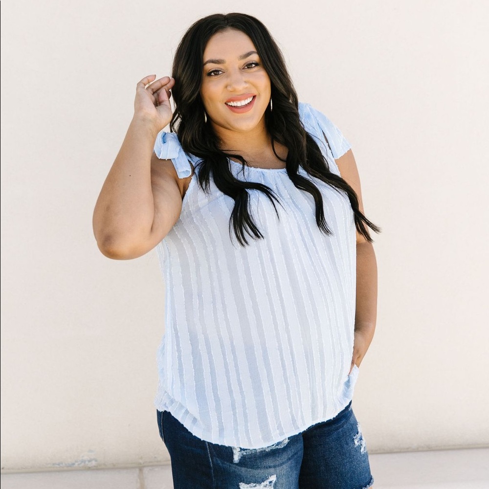 Shoulder Tie Tank Blouse in Pale Blue - Picture 2 of 8